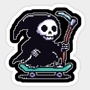 Pixelated Grim Reaper Skater Sticker